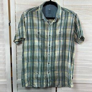 Kuhl Linen Cotton Blend Plaid Camp Shirt Medium